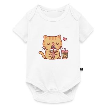 Süße getigerte Katze liebt es, Eis zu essen - Baby Premium Kurzarmbody - Weiß - Vorne