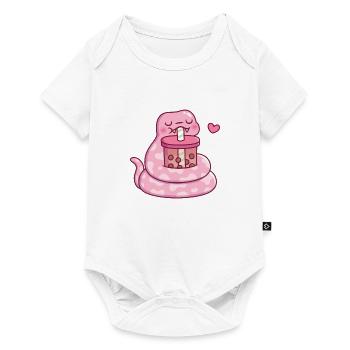 Cute Pink Snake Drinking Bubble Tea - Baby Premium short-sleeve bodysuit - white - Front