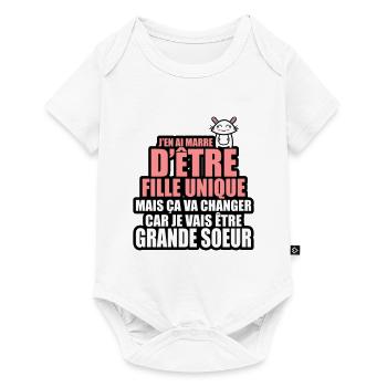 marre dêtre fille unique je vais être grande soeur - Body à manches courtes Premium Bébé - blanc - Devant