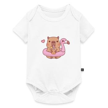 Cute Capybara In Pink Flamingo Pool Float - Baby Premium short-sleeve bodysuit - white - Front