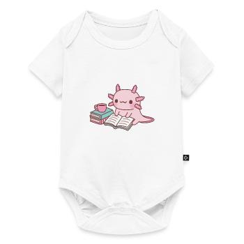Mignon Axolotl lisant un livre avec une tasse de café - Body à manches courtes Premium Bébé - blanc - Devant