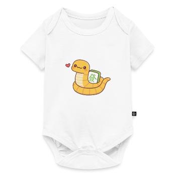 Serpent jaune mignon enroulé autour de tuile de Mahjong - Body à manches courtes Premium Bébé - blanc - Devant