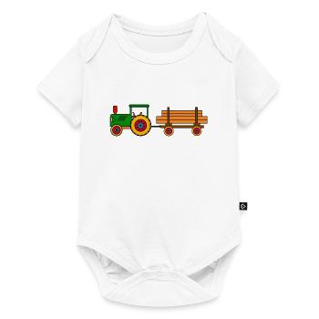 Grüner Traktor mit Holzanhänger - Baby Premium Kurzarmbody - Weiß - Vorne