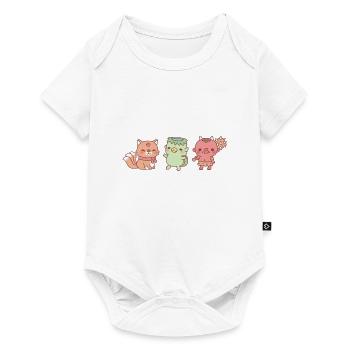 Trio japonais mignon de yokai Kitsune Kappa et Oni - Body à manches courtes Premium Bébé - blanc - Devant