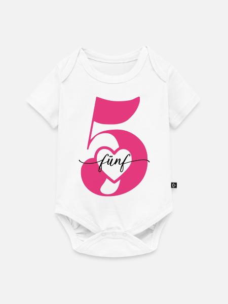 Ziffer Fünf 5 mit Herz - Baby Premium Kurzarmbody - Weiß