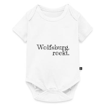 Wolfsburg rockt - Textdesign mit Stadtnamen - Baby Premium Kurzarmbody - Weiß - Vorne