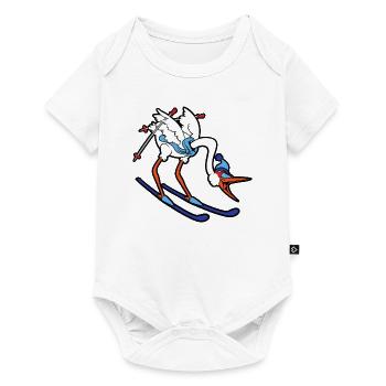 Niedlicher Lustiger Cooler Storch Skier Ski - Baby Premium Kurzarmbody - Weiß - Vorne