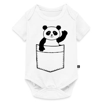 Voyage Chest Poche Panda Ours Vagues Amicales - Body à manches courtes Premium Bébé - blanc - Devant
