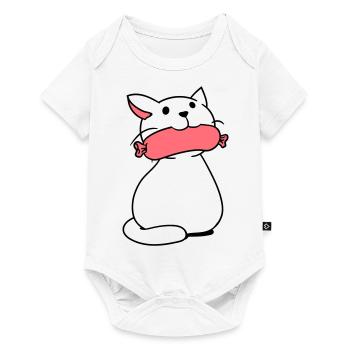 Süße Katze Isst Würstchen Mund Frisst Wurst Spaß - Baby Premium Kurzarmbody - Weiß - Vorne