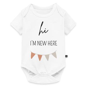 HI I'M NEW HERE | Baby Body Geschenk - Baby Premium Kurzarmbody - Weiß - Vorne