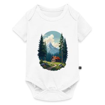 Cabane pixélisée dans les bois - Body à manches courtes Premium Bébé - blanc - Devant