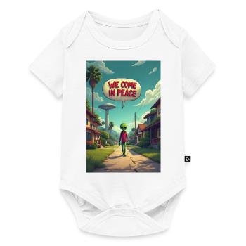 Ein netter, kleiner Alien entsteigt seinem UFO - Baby Premium Kurzarmbody - Weiß - Vorne
