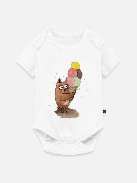 Eule mit riesigem Eis - Baby Premium Kurzarmbody - Weiß