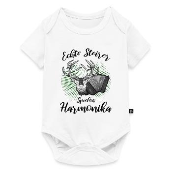 Echte Steirer spielen Harmonika Hirsch Steirische - Baby Premium Kurzarmbody - Weiß - Vorne