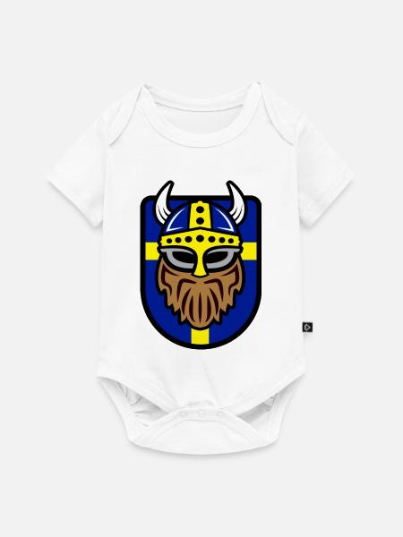Cooler Wikinger mit Schwedischer Flagge - Baby Premium Kurzarmbody - Weiß