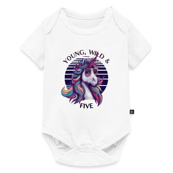 Young, Wild & Five – Unicorn Birthday Shirt - Baby Premium short-sleeve bodysuit - white - Front