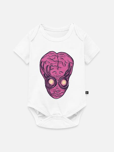 Pinkes Alien-Gesicht Popkunst - Baby Premium Kurzarmbody - Weiß