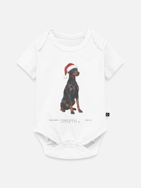 Dobermann Hund mit Santa Hut - Baby Premium Kurzarmbody - Weiß