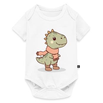 Dinosaure mignon avec écharpe et bottes - motif automne - Body à manches courtes Premium Bébé - blanc - Devant