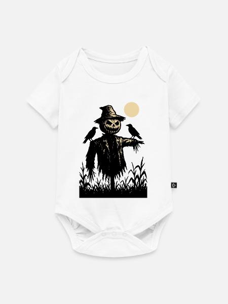 Kürbisschädel Vogelscheuche über dem Mond - Baby Premium Kurzarmbody - Weiß