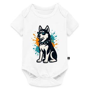 Husky sibérien en graffiti à la bombe avec des lunettes de soleil - Body à manches courtes Premium Bébé - blanc - Devant