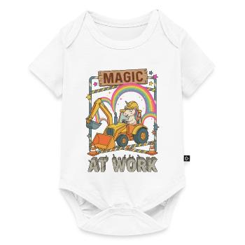 Magic At Work Einhorn Bagger - Baby Premium Kurzarmbody - Weiß - Vorne