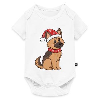 Chien des Fêtes au Chapeau Rouge - Body à manches courtes Premium Bébé - blanc - Devant