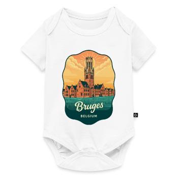 Insigne vintage du coucher de soleil de la tour du clocher de Bruges - Body à manches courtes Premium Bébé - blanc - Devant