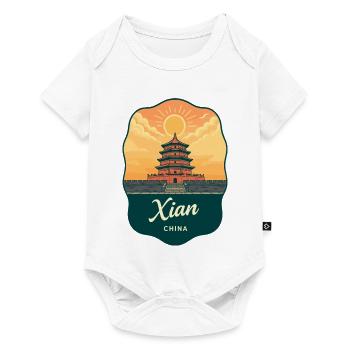 Insigne de voyage vintage de la pagode de l’oie sauvage de Xian - Body à manches courtes Premium Bébé - blanc - Devant
