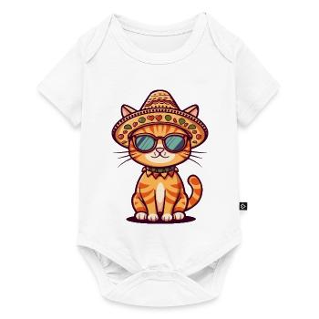 Katze Comic Lustig Sombrero - Baby Premium Kurzarmbody - Weiß - Vorne
