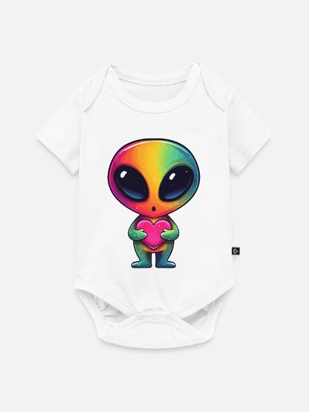 Regenbogenalien Herzfreund - Baby Premium Kurzarmbody - Weiß