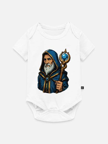 Runenmagier mit Stab und Kapuze - Baby Premium Kurzarmbody - Weiß