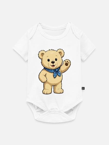 Kuschelbär mit blauem Halstuch - Baby Premium Kurzarmbody - Weiß
