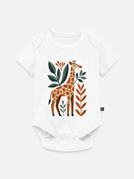 Giraffe mit Blättern - Baby Premium Kurzarmbody - Weiß
