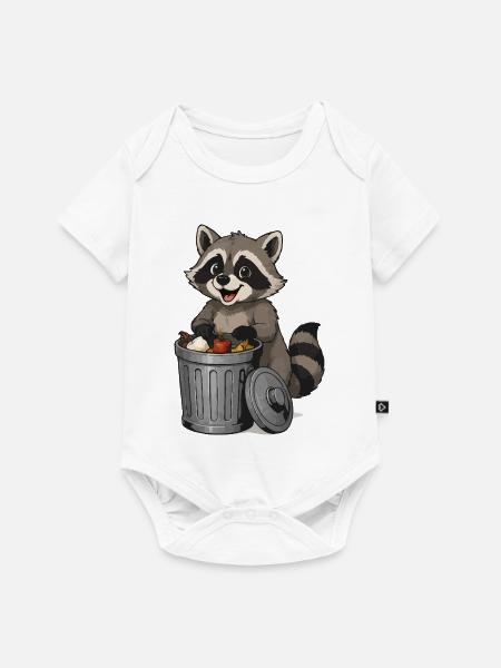 Waschbär mit Obst in Mülltonne - Baby Premium Kurzarmbody - Weiß