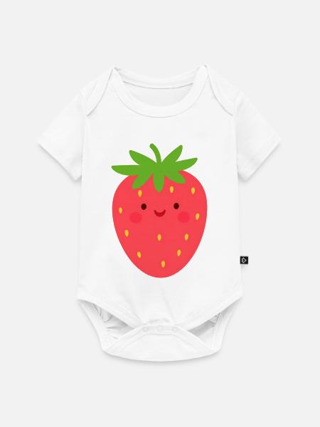 Rote Kawaii Erdbeere – Süße Frucht Design - Baby Premium Kurzarmbody - Weiß