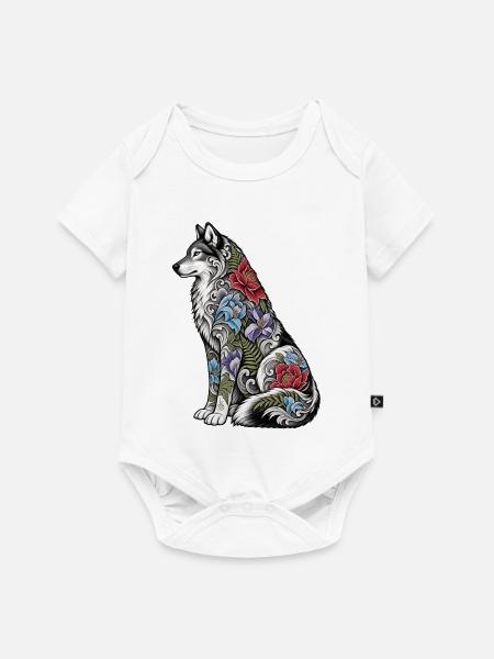Wolfs Floral Tattoo Fell - Baby Premium Kurzarmbody - Weiß