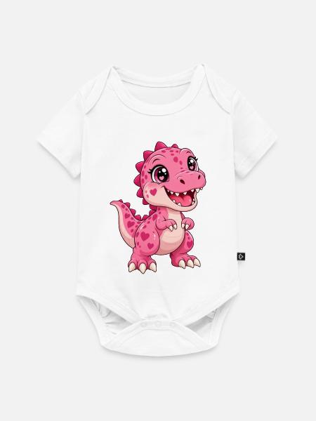 Kawaii Pink T-Rex mit Herzen - Baby Premium Kurzarmbody - Weiß