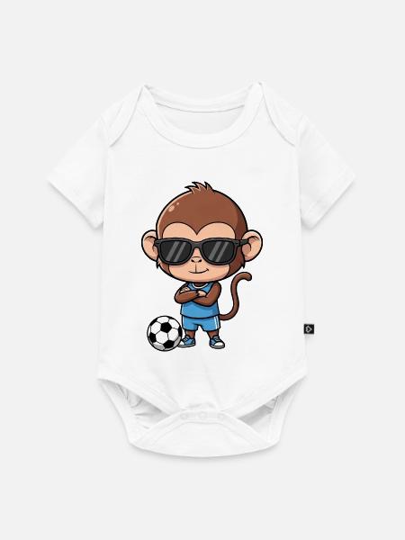 Süßer Schimpanse Fußballspieler Cartoon - Baby Premium Kurzarmbody - Weiß