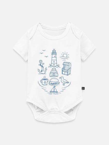 Maritimes Küstenmotiv - Baby Premium Kurzarmbody - Weiß