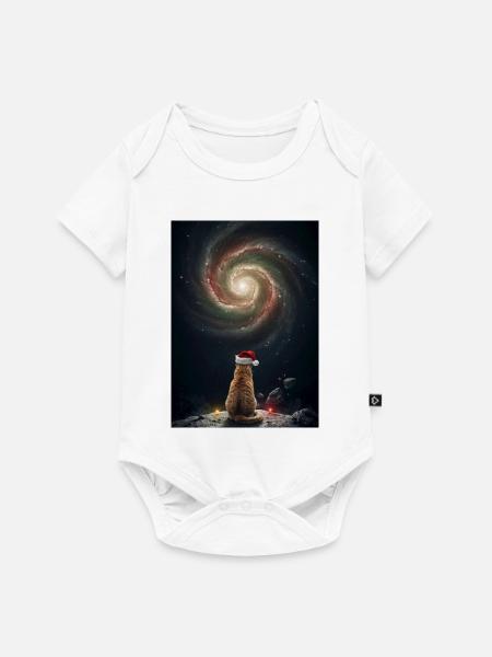 Weihnachtskatze vor der Galaxie - Baby Premium Kurzarmbody - Weiß