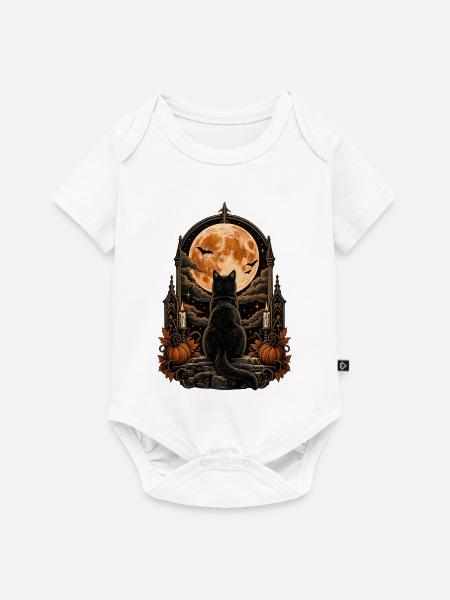 Schwarze Katze Vollmond Magie - Baby Premium Kurzarmbody - Weiß