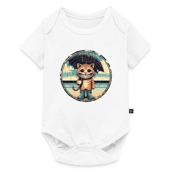Laughing cat with rubber boots and umbrella - Baby Premium short-sleeve bodysuit - white - Front