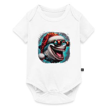 Grand requin blanc avec chapeau de père Noël et lunettes de soleil - Body à manches courtes Premium Bébé - blanc - Devant