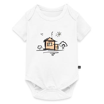 Maison avec arbres et soleil. Dessin. Gribouiller. - Body à manches courtes Premium Bébé - blanc - Devant