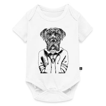 Boxer dog with threatening look in cartoon style. - Baby Premium short-sleeve bodysuit - white - Front