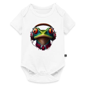 Frosch mit Kopfhörer und Krawatte - Baby Premium Kurzarmbody - Weiß - Vorne