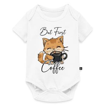 Cat Coffee But First Coffee Morning Grouch Funny - Baby Premium short-sleeve bodysuit - white - Front