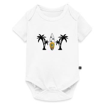 Planche de surf orange avec palmiers - Body à manches courtes Premium Bébé - blanc - Devant