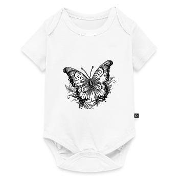 Style Tatouage de fleur Papillon - Body à manches courtes Premium Bébé - blanc - Devant